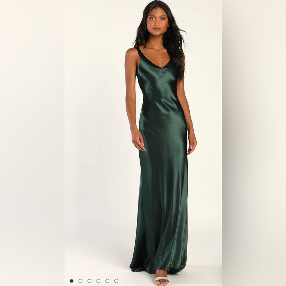 Lulus Perfectly Classy Emerald Green Satin Strappy Maxi Dress S